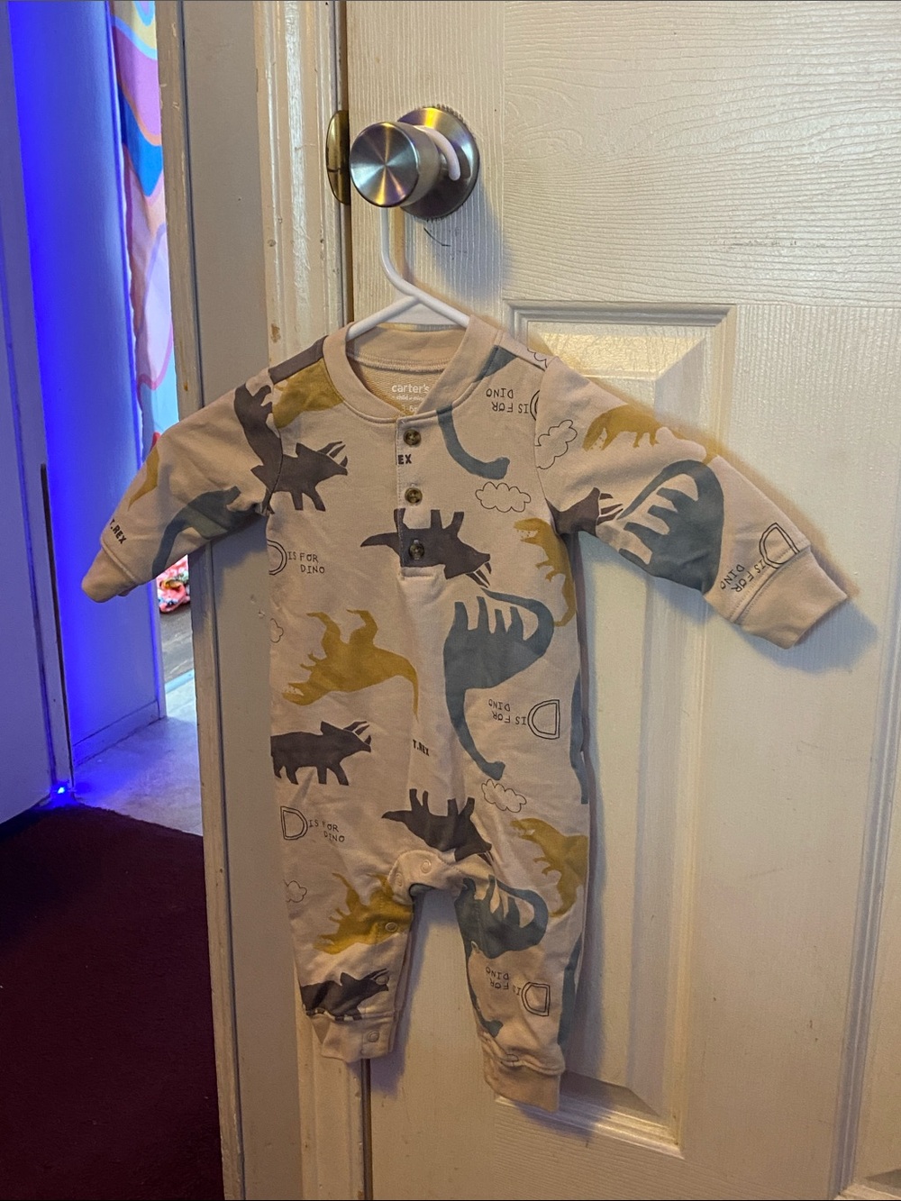 Carter's Cream One-Piece with Blue, Mustard and Gray Dinosaur Print